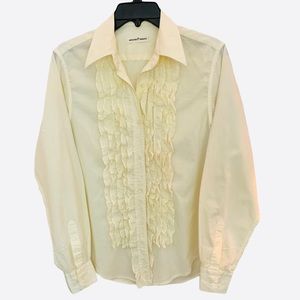 💖Yellow Ruffle Long Sleeve Button Down Top SZ Sm